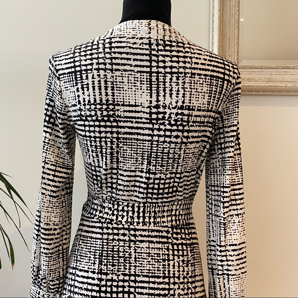 H&M Gingham White and black Faux Wrap Formal Midi Dress Long Sleeves Size 10 - Picture 7 of 10